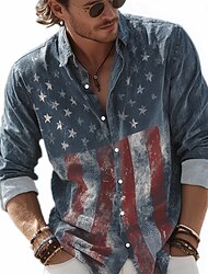 Herren Amerikanische US-Flagge 250. Jahrestag des Unabhängigkeitstages der USA am 4. Juli Patriotisch Hemd Knopfhemd Langarm Vintage-Retro Ferien Alltagstauglich Frühling Herbst Umlegekragen 3D-Druck