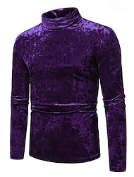 Men's T Shirt Tee Velvet Tee Tee Top Long Sleeve Turtleneck Spring Fall Plain Fashion Designer Basic Classic Vacation Street Going out Wine Black Silvery Top Tee for Men