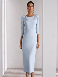 Åtsmitande Ankellång Cocktailklänningar Festklänningar Elegant 3/4 ärm Rund hals Bröllop Formell Stretch crepe med Slits