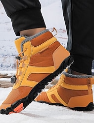orange-braune wasserdichte Herren-Wanderstiefel mit Fellfutter – strapazierfähiges und stylisches Schuhwerk für weihnachtliche Outdoor-Abenteuer und Winterwanderungen