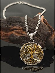 Férfi viking életfa medál nyaklánc - ötvözet anyagból, vintage arany és ezüst dizájn, északi ihletésű, tökéletes ajándék természetkedvelőknek, hétköznapi és hivatalos alkalmakra