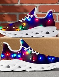 Herrskor med jultryck och ljus – livfulla LED-lampor, bekväma sportskor för vinterhelger, fester och utomhussammankomster