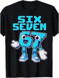 コットン 子供 男の子 ブラック グラフィック 面白いスラング 67 Tシャツ ブラウス クルーネック 半袖 アウトドア 日常着 ファッション ストリートファッション デザイナー プリント 夏