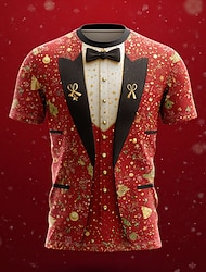 Karácsony Férfi Karácsonyi öltözék Tuxedo Póló Rövid ujjú póló 3D nyomtatás Terített nyak Ing Napi Dizájn Művészi Vakáció Parti Utca Piros 3 Rubin Piros 2 Minden évszak Ruházat S M L XL XXL XXXL