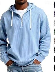 Hombre Sudadera Pana Sudadera Con Capucha Sudadera con capucha y cremallera de un cuarto Albaricoque Rojo tinto Negro Blanco Verde Claro Con Capucha Plano Cremallera Con Texturas Casual Diario Deporte