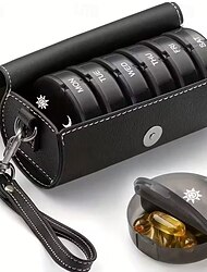 wekelijkse pillendoos met PU-leren etui - medicijndoos voor 7 dagen, herinnering voor tweemaal daags innemen van medicijnen, gelabelde compartimenten (ma-vr), afwasbaar &voedselveilig voor reizen,
