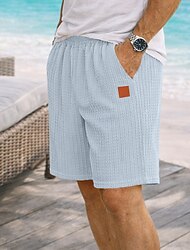 Hombre Pantalones cortos de verano Pantalones cortos de playa Pantalones cortos casuales Tejido de cable Pantalones cortos texturizados Correa Cintura elástica Color sólido Comodidad Longitud de la