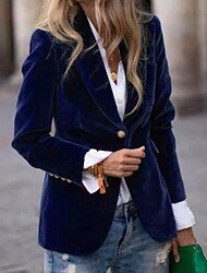 Per donna Blazer Blazer di velluto Confortevole Bottoni Moda Semplice All'aperto Formale Regolare Collo ripiegato Vestibilità regolare Manica Lunga Capispalla Blu Nero Rosso Autunno Inverno