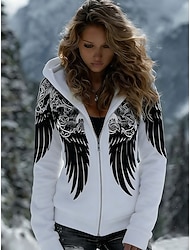Damen Hoodies mit Reißverschluss Reißverschluss Grafik Aktiv Vintage Ethnisch Langarm Mit Kapuze Normale Oberteile Lässig Heim Sport Blau Weiß Rote Grün Frühling Winter