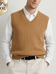Suéter de cachemira pura de primera calidad para hombre, chaleco con cuello en V, jersey de punto clásico, suave, cálido y transpirable