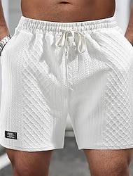 Herr Sommarshorts Beach Shorts Casual shorts Texturerade shorts Jacquard Snörning Elastisk midja Slät Komfort Andningsfunktion Över Knät Dagligen Utomhus Helgdag Semester Ledigt Svart Vit
