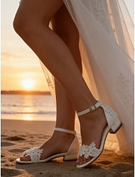Women's White Lace Wedding Flat Sandals – Elegant Bridal Shoes for Outdoor & Beach Weddings