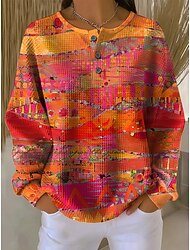 Γυναικεία Φούτερ πουλόβερ Κουρελού Γεωμετρικό Ριγέ Καθημερινό Μακρυμάνικο Στρογγυλή Λαιμόκοψη Κανονικά μπλουζάκια Causal Καθημερινή Ένδυση Ρουμπίνι Πορτοκαλί Χακί Άνοιξη Φθινόπωρο