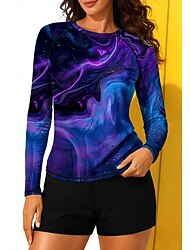 Dames Normaal Rashguard-badpak Uitslagbescherming Zwempak met bloemenprint Abstract Marmer 2-stuks Verwijderbare vulling boyleg UV-zonbescherming UPF50+ Elastisch Lange mouw Zwemkleding