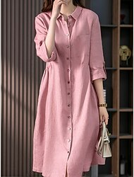 Damen Midikleid A Linie Kleid Lässig Täglich Normale Passform Einfach Dreiviertelarm Revers Rosa Grün Sommer Frühling Herbst