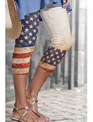 Damen-Chinos mit Leggings zum amerikanischen Unabhängigkeitstag, Urlaubsmode, Streetwear, knielang, hoher Bund, amerikanische Flagge, bequem, weich, dehnbar, für Alltag, Outdoor, Urlaub, blau, rot, Sommer, Frühling
