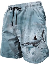 Herren Hai Meeresbewohner Grunge-Textur Badehosen Badeshorts Boardshorts Mittlere Taille Retro Vintage Outdoor Urlaub Alltagskleidung Seitentaschen Netzfutter Elastischer Kordelzug in der Taille