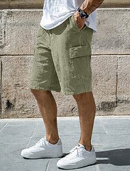 Herr Shorts Linne Shorts Sommarshorts Beach Shorts Snörning Elastisk midja Flera fickor Slät Komfort Andningsfunktion Knelängd Dagligen Utomhus Strand Semester Mode Svart Vit Oelastisk