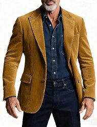 Bărbați Blazer Blazer din velur Afaceri Petrecere cu cocktail Petrecere Nuntă Modă Casual Primăvară Toamnă Poliester Simplu Buzunar Nasturi Comfortabil Cu Un Nasture Blazer Gri Închis Negru Galben