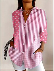 Per donna Camicia Blusa Patchwork Bottoni Stampato Grafico Geometrico Plaid Vintage Tropicale Quotidiano Manica Lunga Colletto a Camicia Top lunghi Quotidiano Blu Rosa Viola chiaro Estate Primavera
