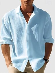 Herr Skjorta Våffelskjorta Konsistens Casual skjorta Knapp upp skjorta Vit Långärmad Slät Tröjkrage Ledigt Dagligen Kläder Elegant Mode Ledigt