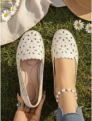 mocassini bianchi traspiranti da donna con ricami floreali, soletta interna morbida e imbottita, eleganti scarpe mocassino casual e comode, perfette per passeggiate, viaggi, picnic, feste in giardino