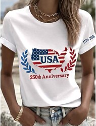 Amerikanischer Unabhängigkeitstag Damen T Shirt Druck Grafik Buchstabe Amerikanische Flagge Stilvoll Klassisch Lässig Kurzarm Rundhalsausschnitt Normale Oberteile Täglich Blau Schwarz Weiß Rote