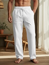 Hombre Pantalones Pantalones de algodón Pantalones anchos Correa Bolsillo Cintura elástica Plano Comodidad Cómodo Longitud total Playa Vacaciones Vacaciones Casual Negro Blanco Rígido