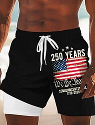 Men's 4th of July U.S. 250th Anniversary US Flag We The People Lined Shorts 2 in 1 Board Shorts Swim Shorts Mid Waist Patriotic Holiday Side Pockets With Compression Liner Elastic Drawstring Waist