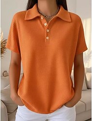 Per donna Camicia a nido d'ape Maglietta Polo Top a maglia waffle Patchwork Bottoni Semplice Elegante Classico Moderno Manica Corta Colletto Polo Top Regolari Quotidiano Ferie Uscire Nero Bianco