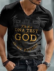 Mäns Bibel Jag Tog Ett DNA Test Och Gud Är Min Far Kristen Religiös Rolig Jesus Tro V-Hals T-shirt Grafisk Slim Fit Kyrka Söndag Tillbedjan Present Designer Kläder Mode