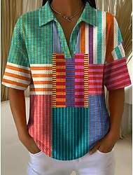 Dames Wafel Zomer Tops Graphic Geometrisch Elegant Vintage Stijlvol Korte Mouw V Hals Reguliere Tops Casual Dagelijks Rood Groen Grijs Zomer Lente