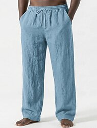 Herr Linne Byxor Långbyxor Casual byxor Sommarbyxor Säckiga byxor Ficka Elastisk midja Rakt ben Slät Komfort Andningsfunktion Fullängd Ledigt Dagligen Helgdag Semester Mode Svart Vit Oelastisk