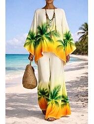 Dames Broeken Sets Bolero 3/4 mouw Ronde hals Ombre Grafisch Fabriek Afdrukken Modieus Streetwear Casual Dagelijks Buiten Geel Zomer Ruim Passend