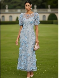 Schlauchkleid Knöchellänge Spitzenkleid Cocktailkleider Elegant Vintage Blumen Kurzarm Ein-Schulter Gartenparty Hochzeit Satin Tüll mit 3D-Blumen Schleife(n)
