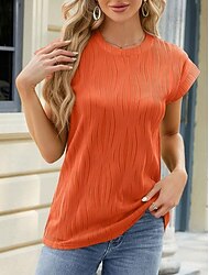 Women's T Shirt Textured Tee Top Jacquard Solid Color Elegant Fashion Stylish Short Sleeve Cap Sleeve Crew Neck Long Tops Casual Daily Going out Black White Pink Wine Army Green Summer Spring