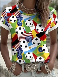 fotbolls-VM 2026 dam-t-shirt tryck grafik fotbollslag snygg klassisk avslappnad kortärmad rund hals vanlig toppar avslappnad daglig grön sommar vår