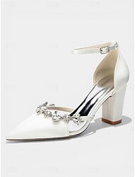 lila satinspetsiga blockklackar för kvinnor, pumps med strass-detaljer för cocktailpartyn och bröllop &kvällsevenemang