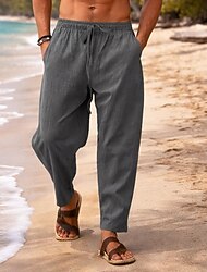 Hombre Pantalones de lino Pantalones Pantalones de verano Pantalones de playa Pantalones Harem Correa Cintura elástica Plano Comodidad Transpirable Longitud total Diario Playa Festivos Vacaciones Moda