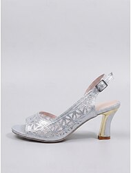 női ezüst csipke magas sarkú szandál – nyitott orrú, slingback magassarkú koktélpartikra, esti rendezvényekre &esküvői vendég