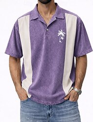 Herren Poloshirts Hemd aus 100 % Baumwolle in Säurewaschung Lässig Urlaub Umlegekragen Kurzarm Mode Basic Einfarbig Farbblock Farbblock Knöpfe Sommer Frühling Blau Rote Purpur Grün Grau Poloshirts