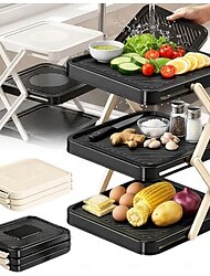 多層皿 &調理トレイ収納ラック、キャビネット用3段折りたたみ式縦型プレートラック、省スペースキッチン副菜オーガナイザー &パーティー用の大皿ディスプレイ &ピクニック