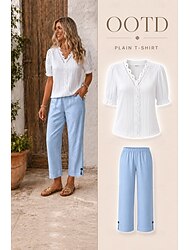 Per donna Maglietta Pizzo Patchwork Semplice Moda Elegante Classico Manica Corta Scollo a V Top Regolari Quotidiano Uscire Weekend Bianco Giallo Azzurro cielo Viola Estate Primavera