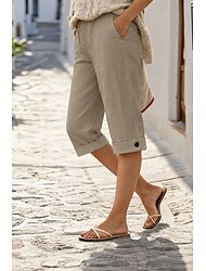 Damen Burmuda Shorts Urlaub Basic Knielang Hohe Taille Atmungsaktiv Unelastisch Täglich Dunkelgrau Dunkelmarine Grün Khaki Sommer Frühling Normale Passform