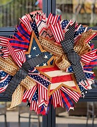 patriotisk krans för ytterdörr, dekorationer för 250-årsjubileum, dekorationer för utomhusbruk för den 4 juli, handgjorda kransar för minnesdagen, krans med tryck för festivalfirande och USA-flagga