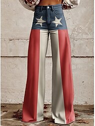 Retrò Vintage Anni '70 Patriotico Pantaloni Pantaloni a gamba larga Hippie Disco Vita alta Stelle Bandiera USA Stile jeans finti Costume Per donna 4 Luglio Festa dell'Indipendenza del Messico