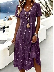 Női Midi ruha Pólóruha A vonalú ruha Szabadság Alkalmi Boho Tengerpart Normál Ombre Virágos Grafika Rövid ujjú V-alakú Medence Arcpír rózsaszín Bíbor Narancssárga Nyár Tavasz