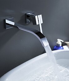 abordables -Grifos para lavabo de baño, cascada de latón, estilo moderno, montaje en pared, monomando, dos orificios, acabado cromado, grifo de baño con interruptor frío y caliente