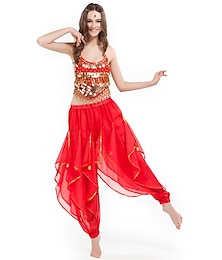 voordelige -buikdans outfit buikdans munt kralen vrouwen prestaties mouwloze natuurlijke chiffon/buikdans kostuum