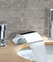 billiga -rostfritt stål romersk badkar badkar kranvattenfall utbredd samtida krom keramisk ventil badkar duschblandare med varm- och kallbrytare